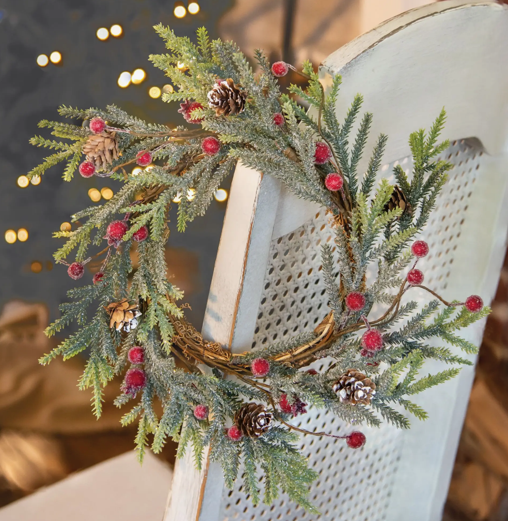 Mountain Pine with Berries Wreath 12" | Modern 12" Mini Holiday Wreath