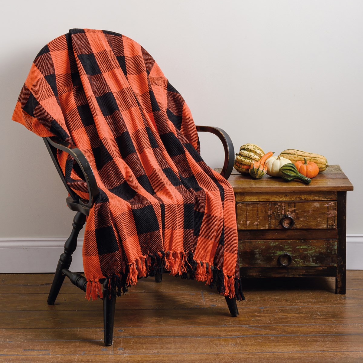 Orange Buffalo Check Throw | 50" x 60" Fall Throw Blanket