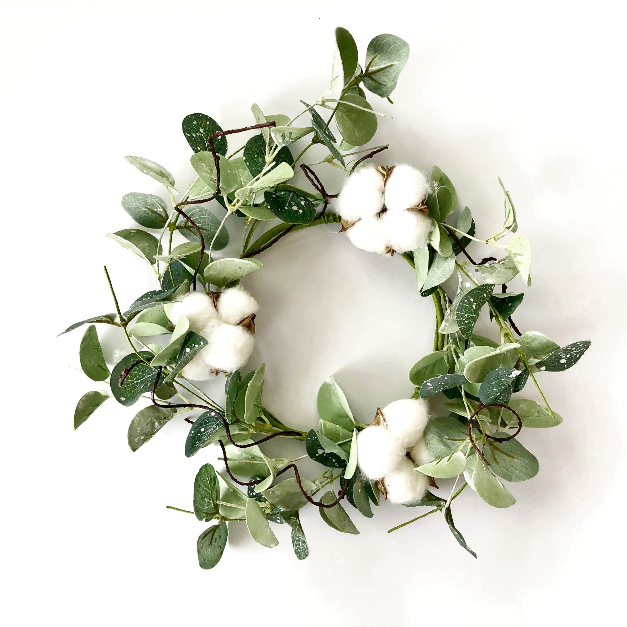 Summer Cotton Greenery Wreath | Modern 14" Wreath